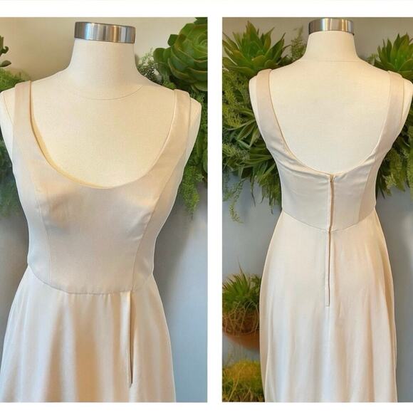 Satin Scoop Neck Formal Maxi Dress With Crepe Low Back By David’s Bridal - Picture 4 of 11